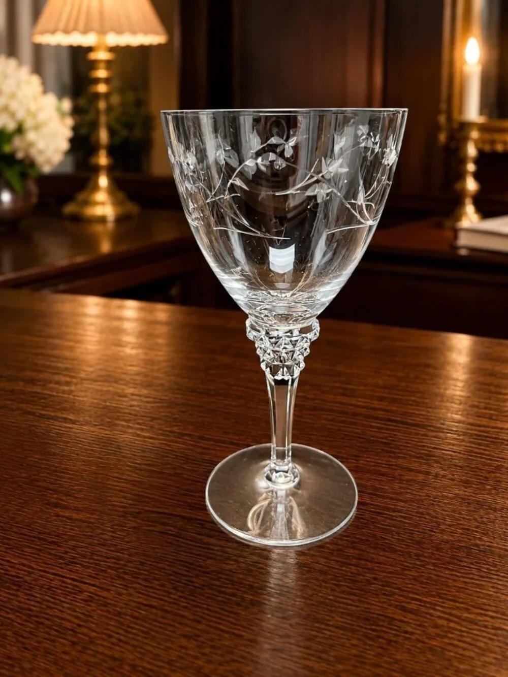 4 Etched Stemware Tiffin Rose Marie Wine Nearly 7 inch Mid Century Stemware | El - Picture 6 of 8